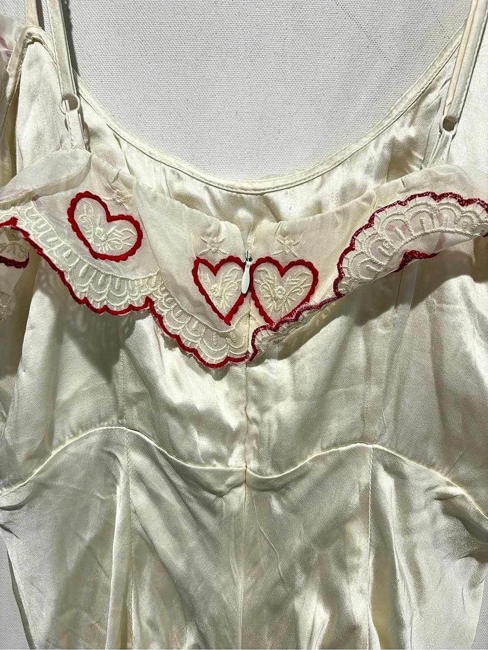 $389 NWT For Love & Lemons Amor Midi Slip Dress in Cream & Red Sz Large - Picture 12 of 15